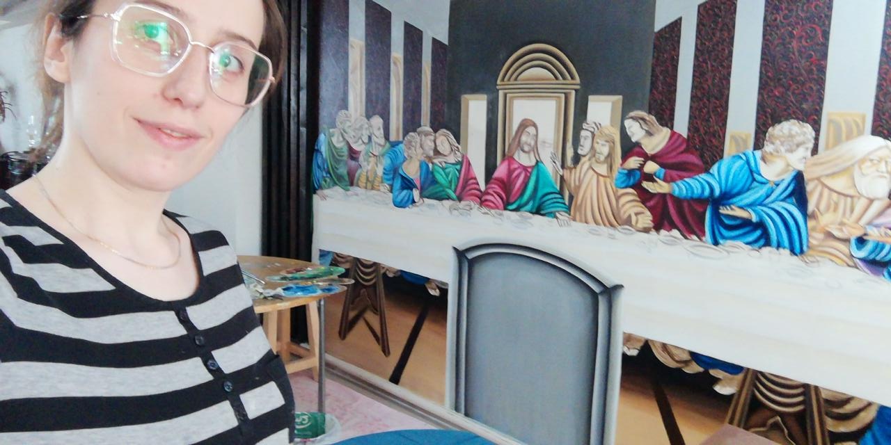 Artist with work in progress